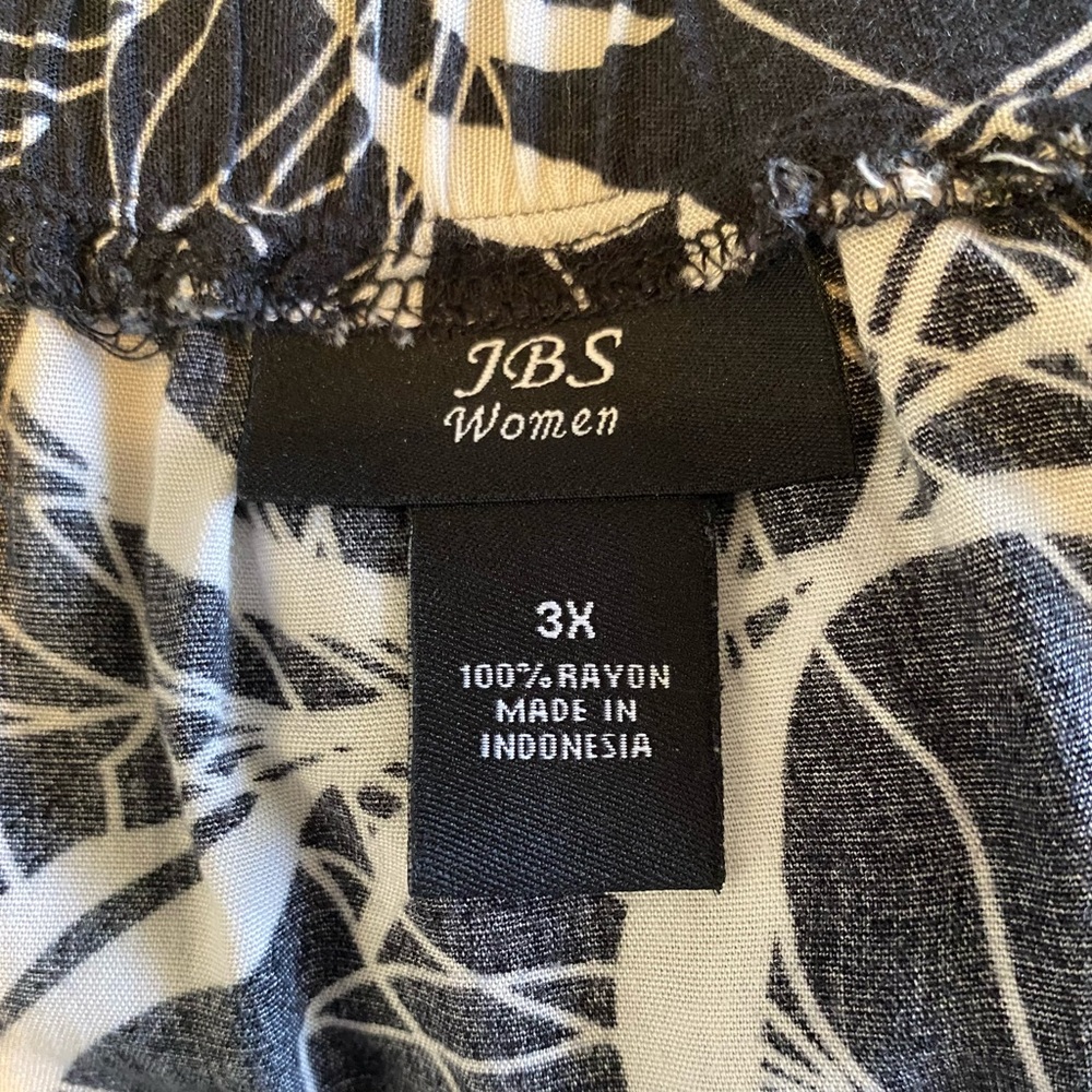 Vintage J.B.S. Strapless Wide Leg Tropical Leaves Print Black/White Jumpsuit 3X - Picture 4 of 12